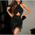 Sexy Tassel Shiny Sequin Evening Dress for Women Sleeveless Backless Mini Robe